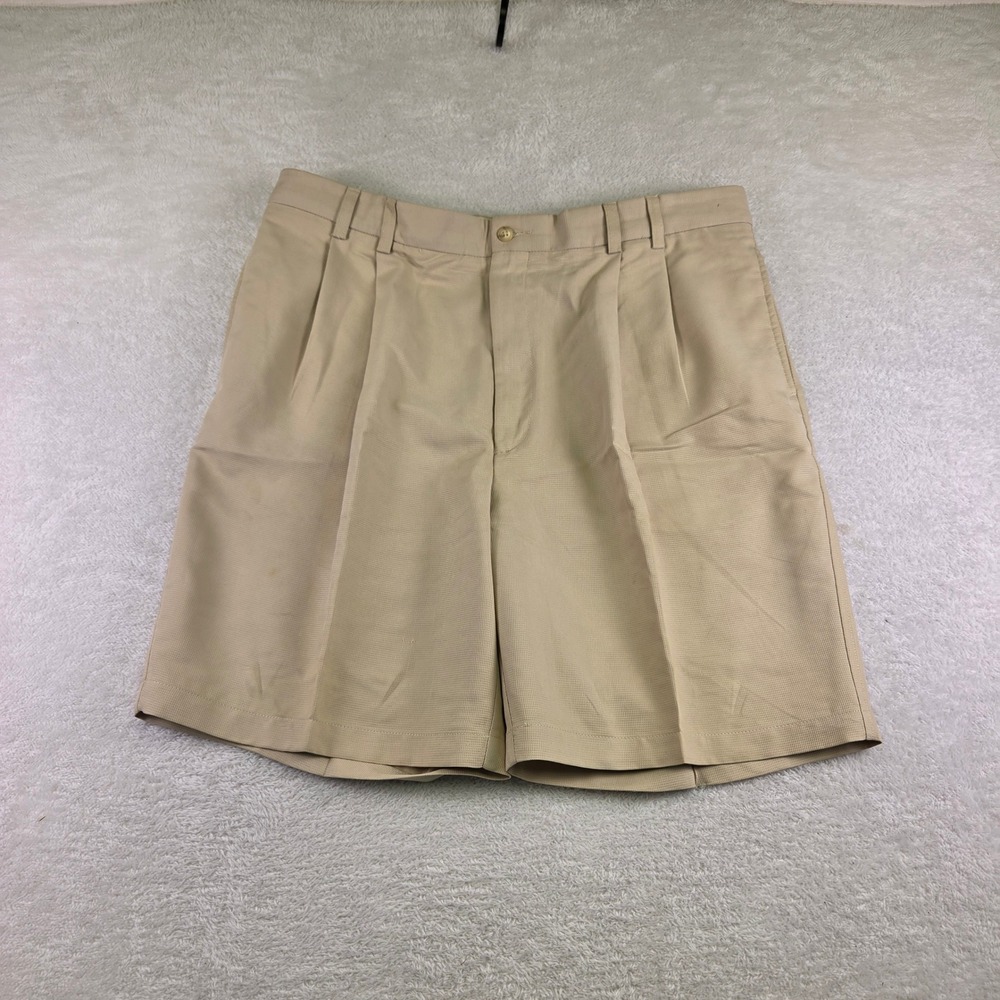 Turnbury Mens Tan Pleated Front Shorts Size 40 Beige Textured Rayon Blend